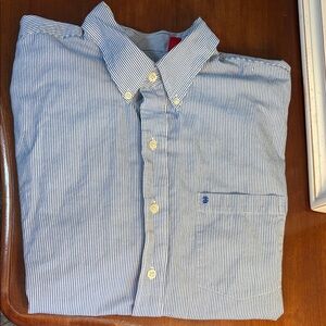 Izod Men's White and Blue Pinstripe Shirt XL